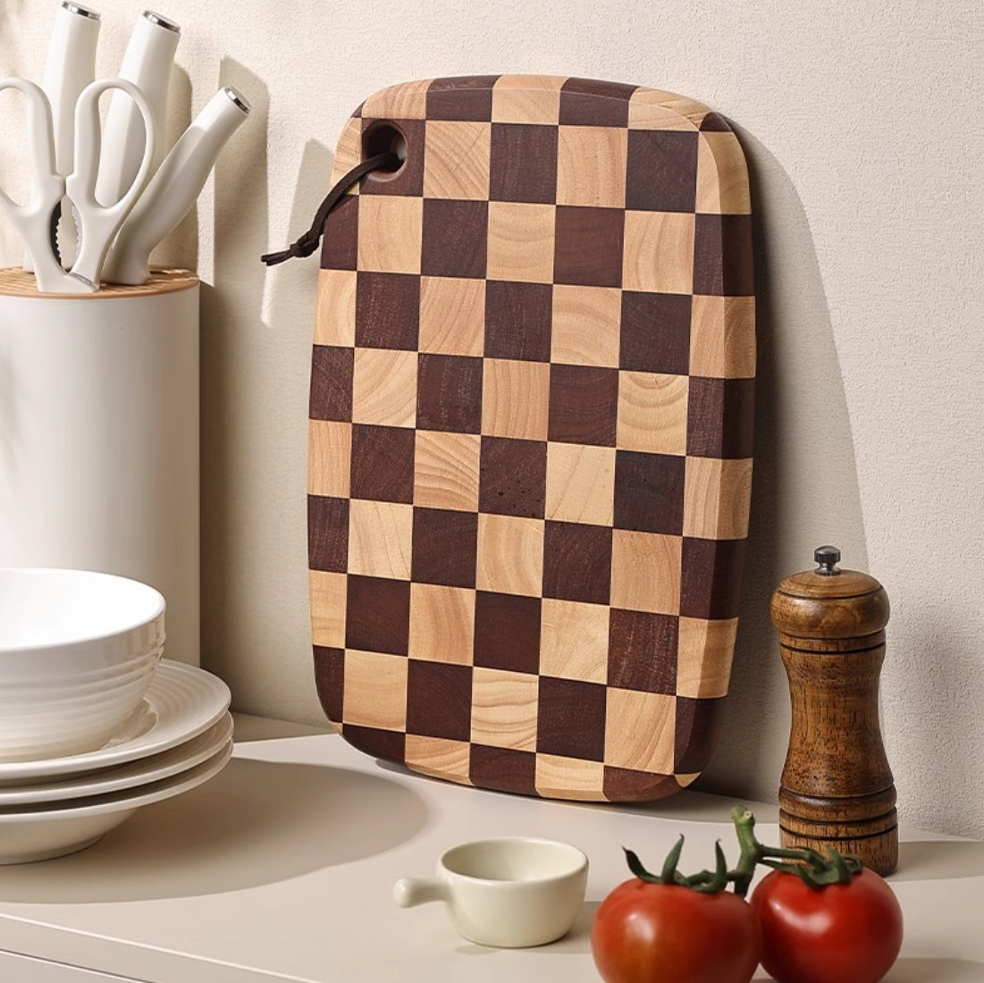 Elevate Your Culinary Experience with the Acacia Chessboard Grid Cutting Board